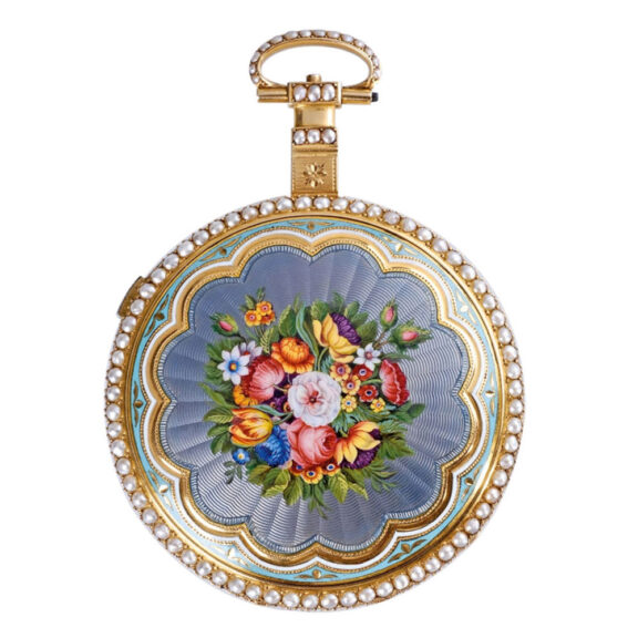 German quarter repeating gold enamel pocket watch with musical movement for the Chinese market