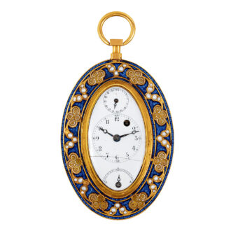 Swiss gold, enamel and pearl set watch with calendar Circa 1800