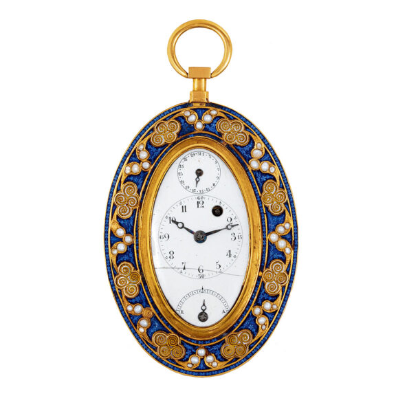 Swiss gold, enamel and pearl set watch with calendar Circa 1800
