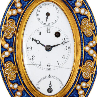 Swiss gold, enamel and pearl set watch with calendar Circa 1800