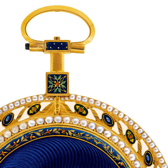 English gold, enamel and pearl set cylinder watch Circa 1785 English gold, enamel and pearl set cylinder watch Circa 1785