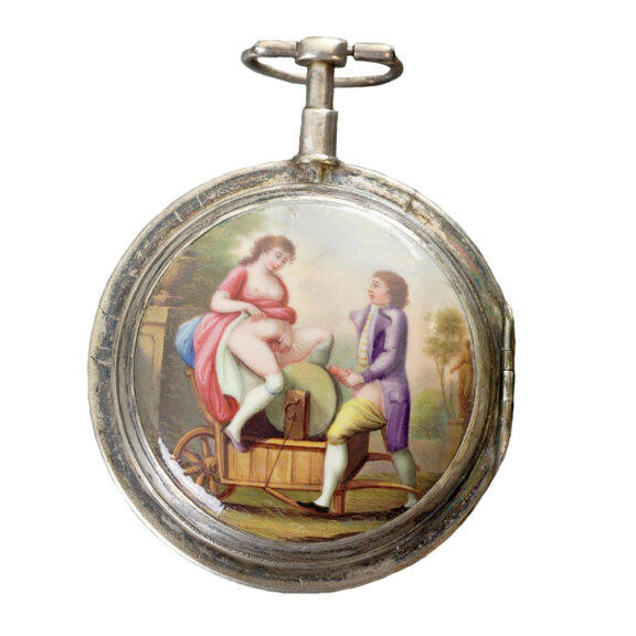 French silver verge watch with erotic scene Circa 1770
