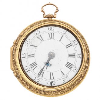 Large English repoussé double cased verge watch Circa 1750