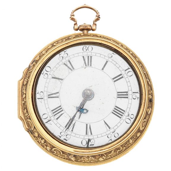 Large English repoussé double cased verge watch Circa 1750 Large English repoussé double cased verge watch Circa 1750