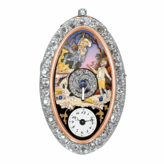 Swiss gold diamond set ring watch with automaton Circa 1810