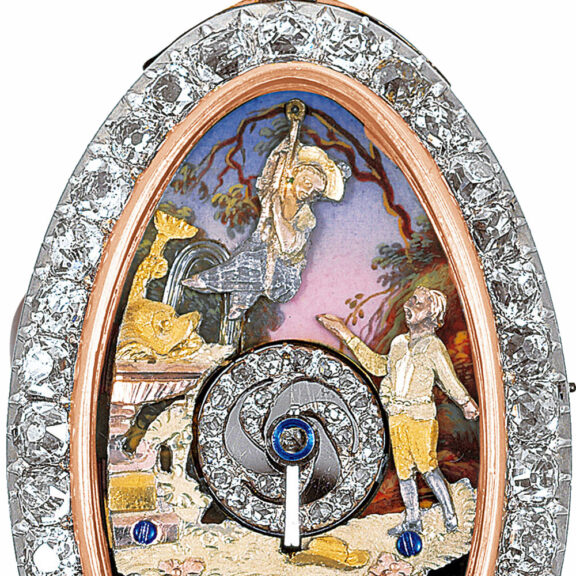 Swiss gold diamond set ring watch with automaton Circa 1810 Swiss gold diamond set ring watch with automaton Circa 1810