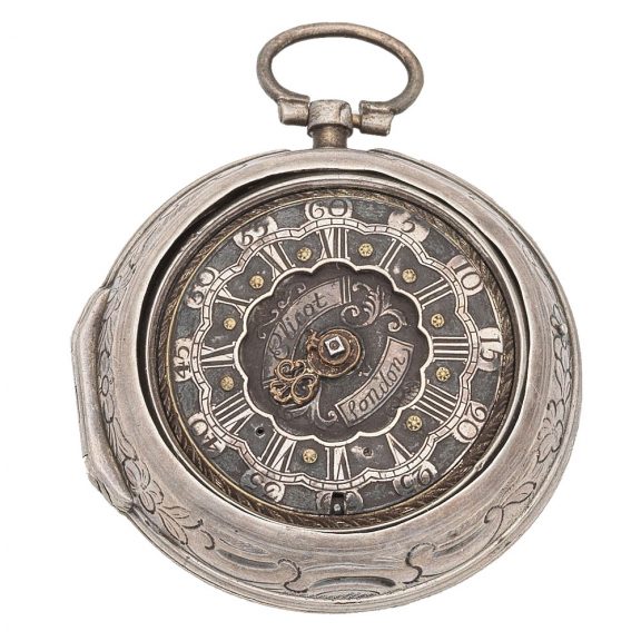 English silver verge with repousse decoration Circa 1770 English silver verge with repousse decoration Circa 1770