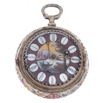 French silver painted polychrome enamel watch Circa 1815