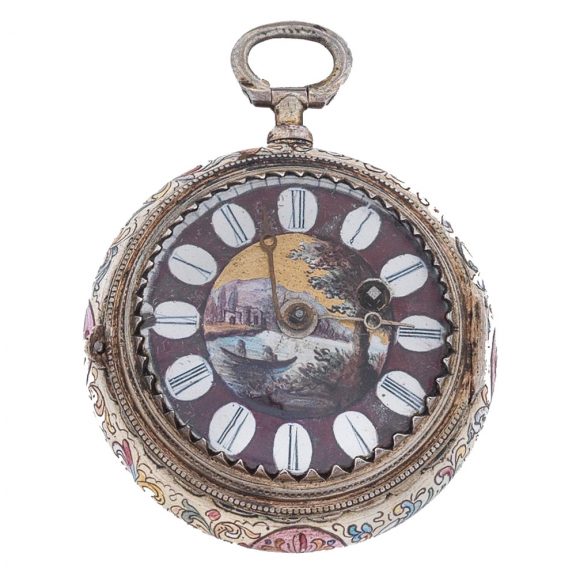 French silver painted polychrome enamel watch Circa 1815 French silver painted polychrome enamel watch Circa 1815