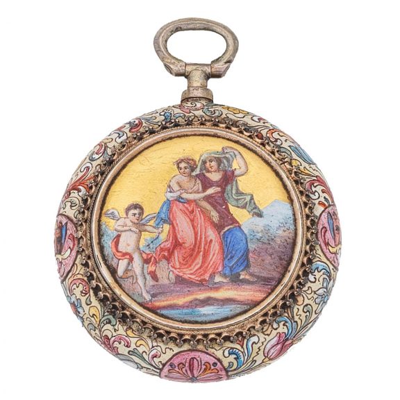 French silver painted polychrome enamel watch Circa 1815