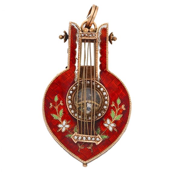Austrian gilt and enamel watch in the form of a lyre Circa 1800