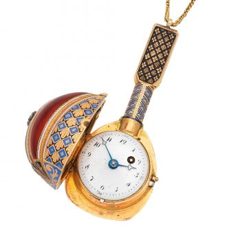 Swiss gold and enamel mandolin shaped form watch Circa 1800