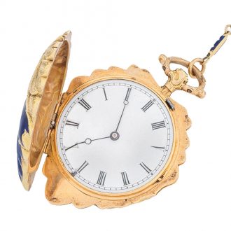 English gilt metal with enamel key wind form watch Circa 1865