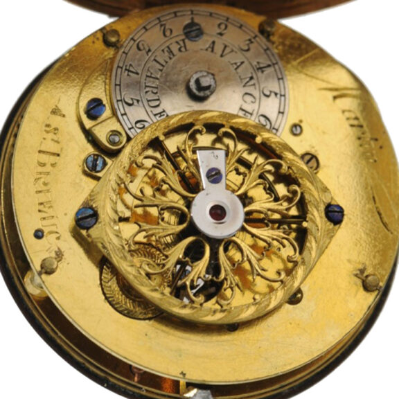 French gold open faced with unusual escapement Circa 1786 French gold open faced with unusual escapement Circa 1786