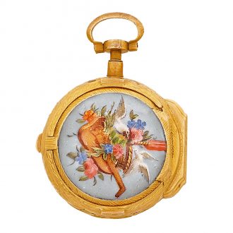 Swiss gold and enamel miniature lady’s erotic watch Circa 1775