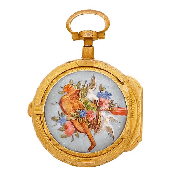 Swiss gold and enamel miniature lady’s erotic watch Circa 1775