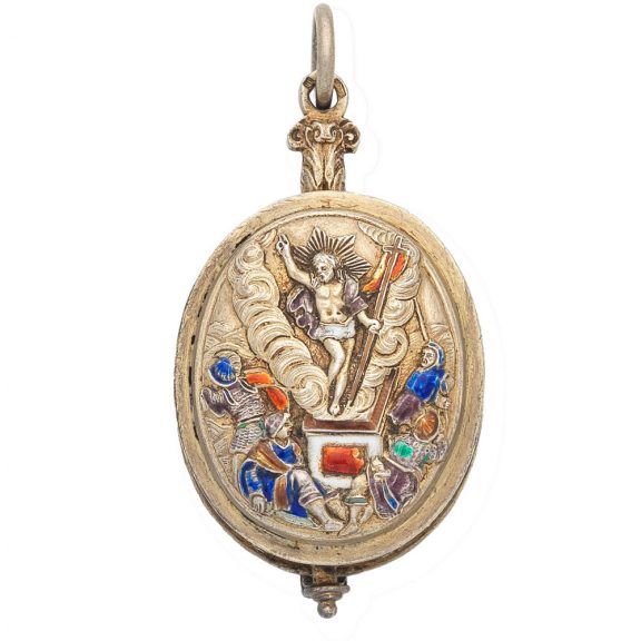 Silver and enamel late 17th Century style oval watch Circa 1800