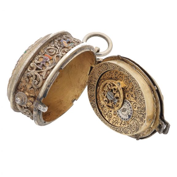 Silver and enamel late 17th Century style oval watch Circa 1800 Silver and enamel late 17th Century style oval watch Circa 1800