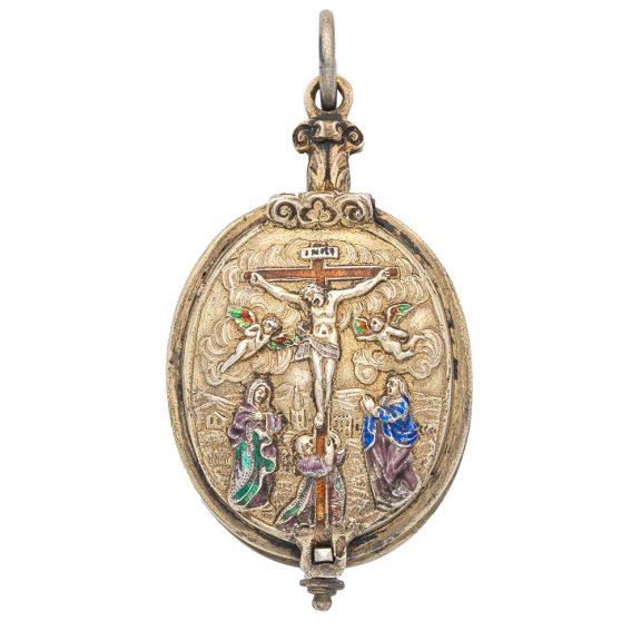 Silver and enamel late 17th Century style oval watch Circa 1800 Silver and enamel late 17th Century style oval watch Circa 1800