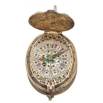 Silver and enamel late 17th Century style oval watch Circa 1800
