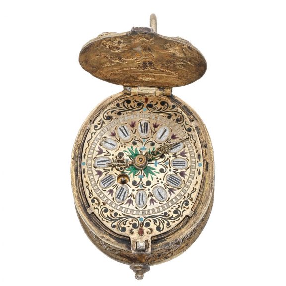 Silver and enamel late 17th Century style oval watch Circa 1800 Silver and enamel late 17th Century style oval watch Circa 1800