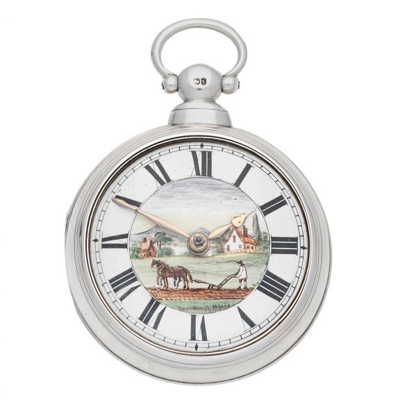 English silver pair cased verge with decorative dial Circa 1860