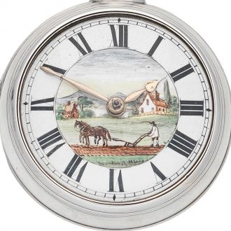 English silver pair cased verge with decorative dial Circa 1860