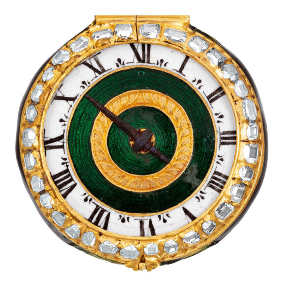 Swiss gold, enamel and diamond set lady's watch Circa 1640 Swiss gold, enamel and diamond set lady's watch Circa 1640