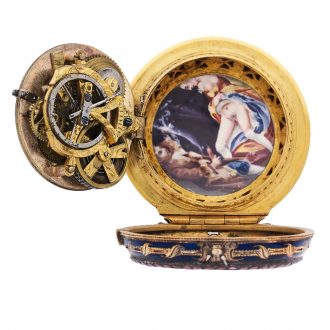 Swiss early erotic gold and enamel verge watch Circa 1750