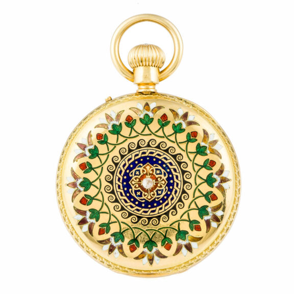 English gold and enamel full hunter cased watch Circa 1890