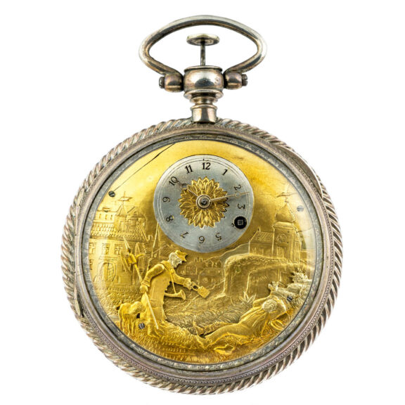 French silver quarter repeater with automaton Circa 1790
