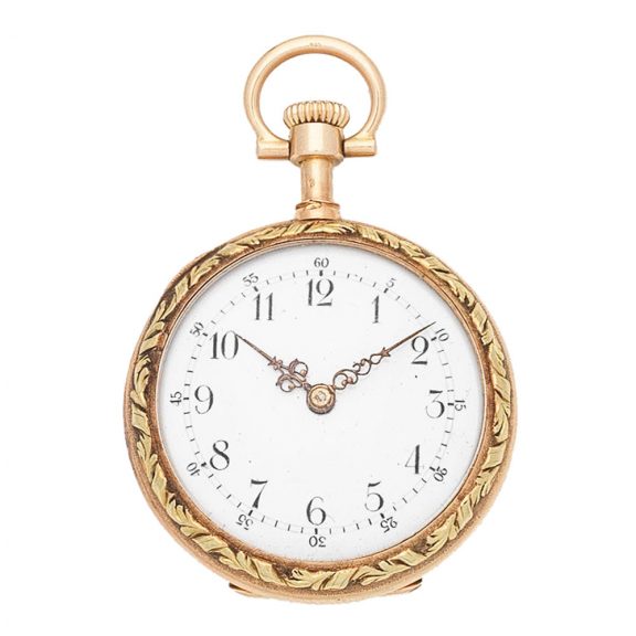 Fine gold open faced keyless Swiss pocket watch Circa 1890 Fine gold open faced keyless Swiss pocket watch Circa 1890