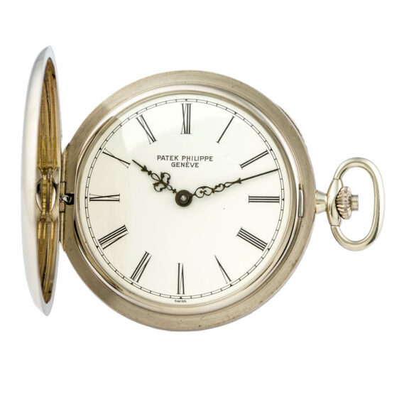 Fine Swiss white gold hunting cased lever watch Circa 1979