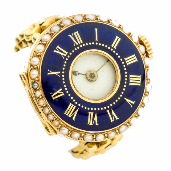 Fine Swiss ring watch with pearl set bezel Circa 1890