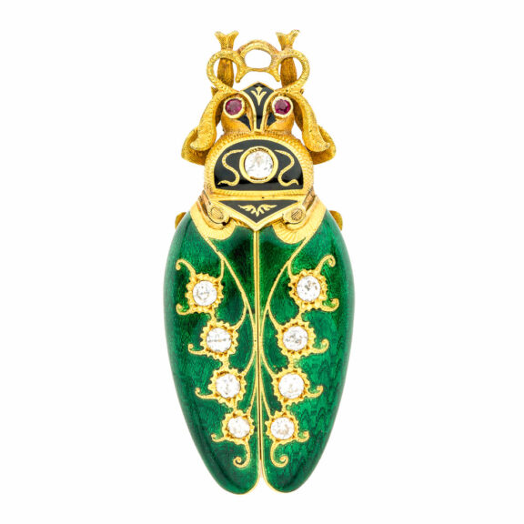 Swiss gold, enamel and diamond set scarab watch Circa 1890 Swiss gold, enamel and diamond set scarab watch Circa 1890