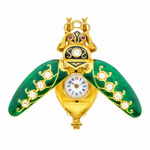 Swiss gold, enamel and diamond set scarab watch Circa 1890