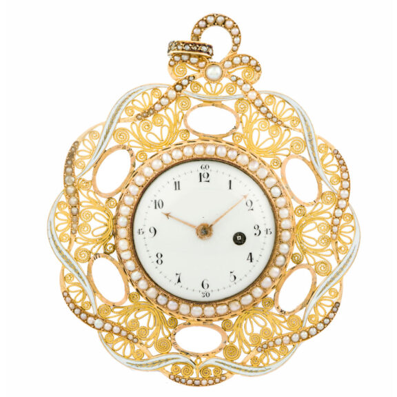 Decorative Swiss gold cylinder pocket watch Circa 1850 Decorative Swiss gold cylinder pocket watch Circa 1850