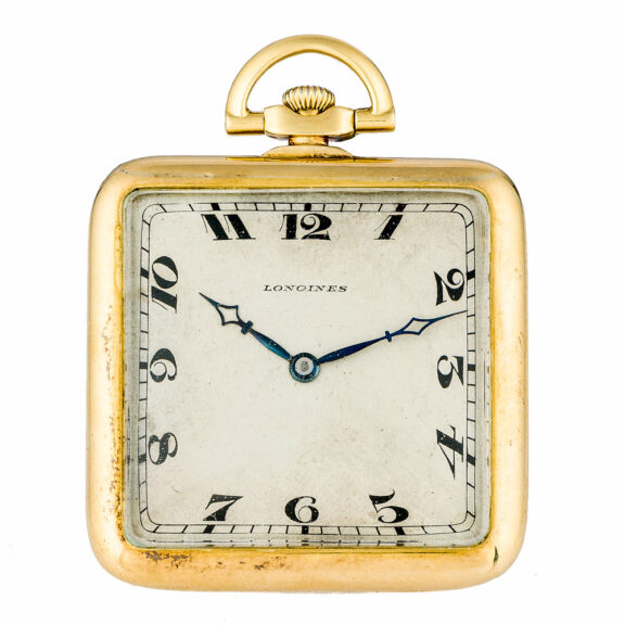 Swiss 18 carat gold open faced square lever watch Circa 1920
