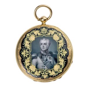 English gold cylinder watch with en grisaille portrait Circa 1850