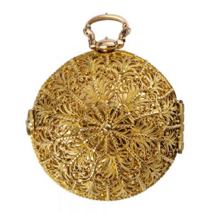 French gold Renaissance double cased pre balance spring miniature neck watch Circa 1630