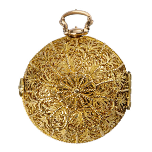 French gold Renaissance double cased pre balance spring miniature neck watch Circa 1630