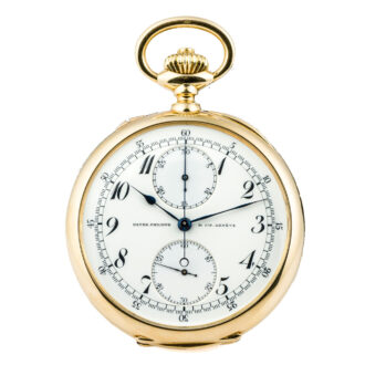 Fine Swiss gold chronograph watch with register Circa 1914 Fine Swiss gold chronograph watch with register Circa 1914