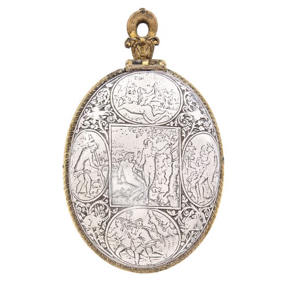 French brass gilt silver oval watch with compass Circa 1625