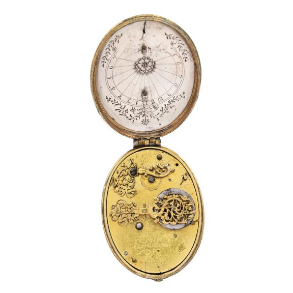 French brass gilt silver oval watch with compass Circa 1625 French brass gilt silver oval watch with compass Circa 1625