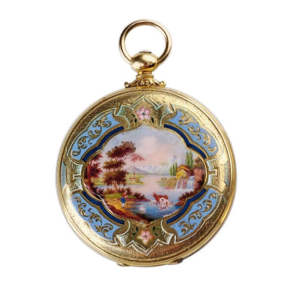 English gold enamel hunting cased watch Circa 1850