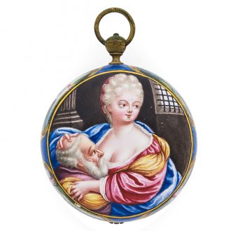 Dutch gilt metal watch with painted enamel scene Circa 1725