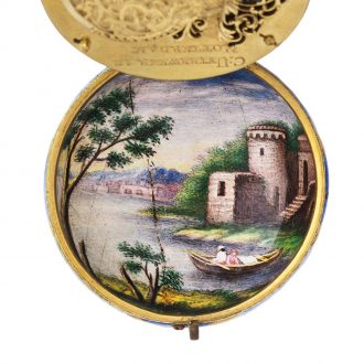 Dutch gilt metal watch with painted enamel scene Circa 1725