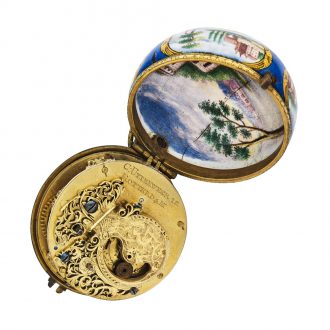 Dutch gilt metal watch with painted enamel scene Circa 1725