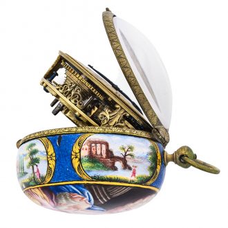 Dutch gilt metal watch with painted enamel scene Circa 1725