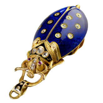 Swiss gold, enamel, diamond set beetle form watch Circa 1870